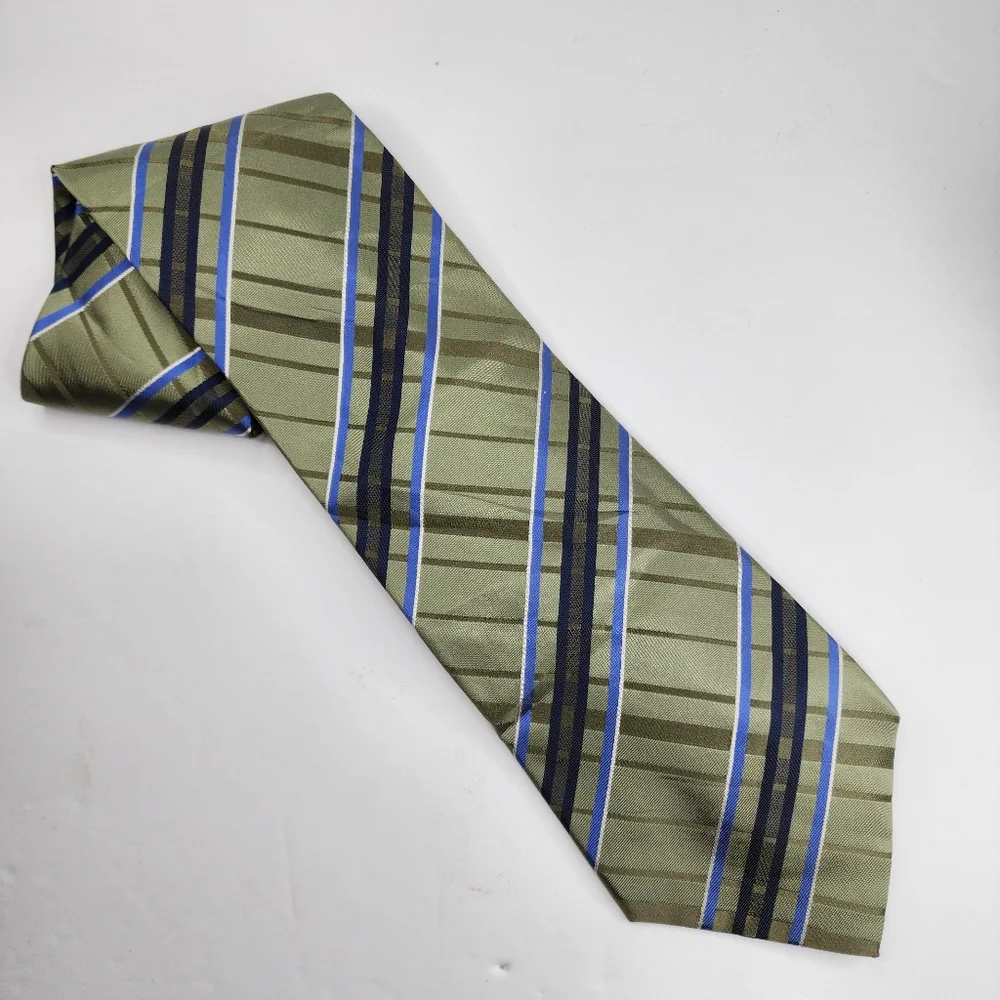 ALFANI Green Stripe Silk Tie.